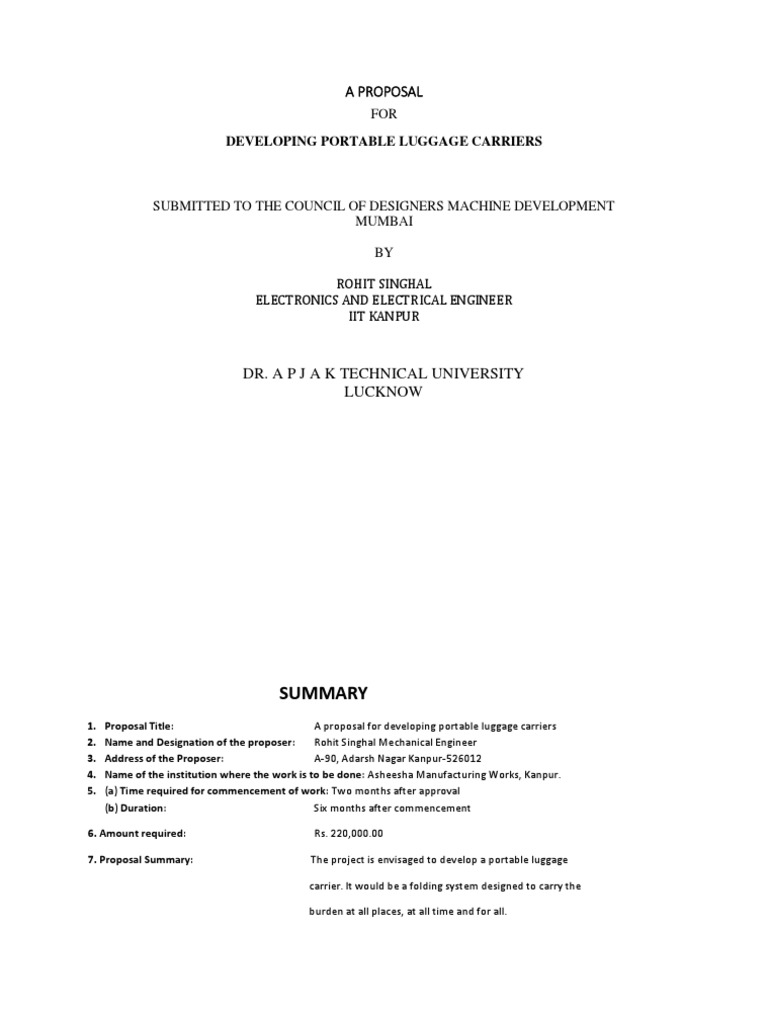 A Proposal Developing Portable Luggage Carriers PDF Business