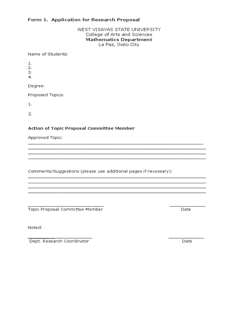 Form 1. Application For Research Proposal: Action of Topic Proposal ...