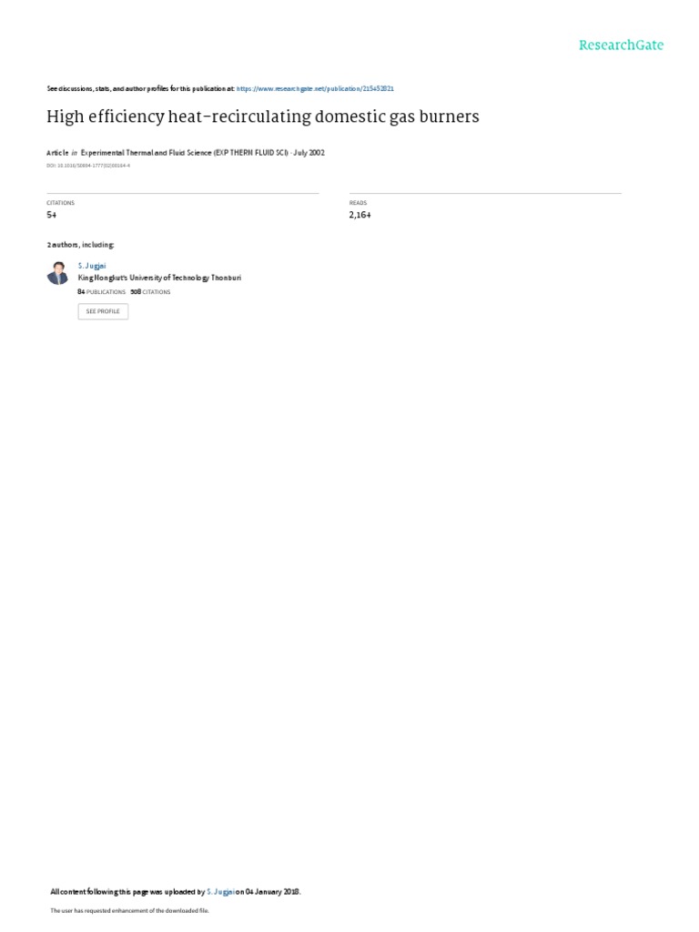 High Efficiency HeatRecirculating Domestic Gas Burners PDF