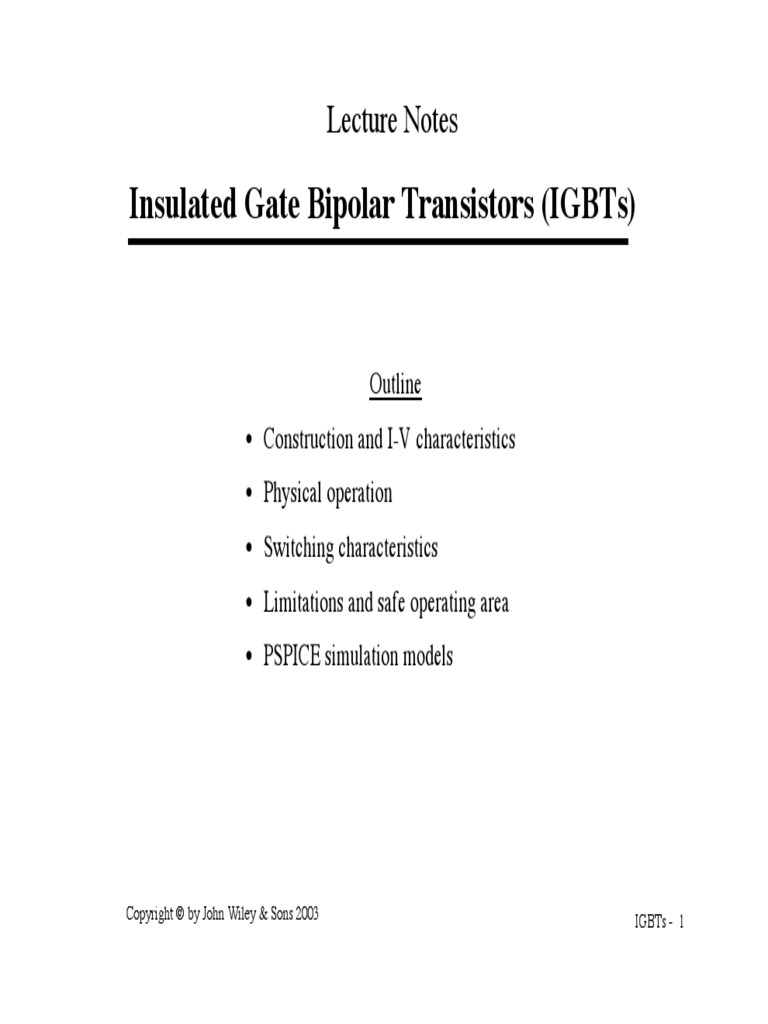 Insulated Gate Bipolar Transistors (Igbts) Lecture Notes PDF