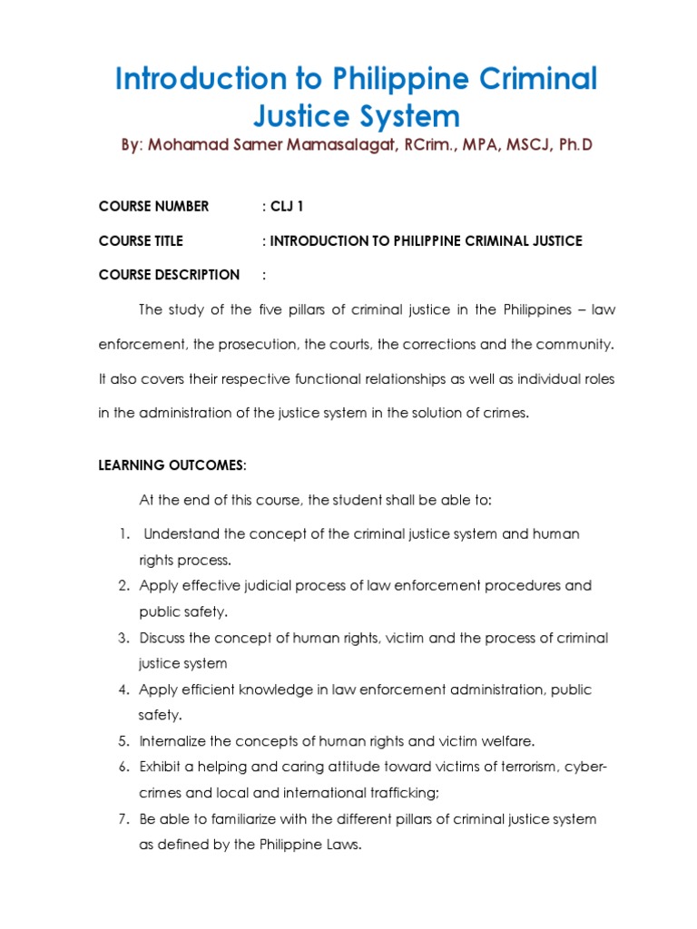 Introduction To Philippine Criminal Justice System: By: Mohamad Samer ...