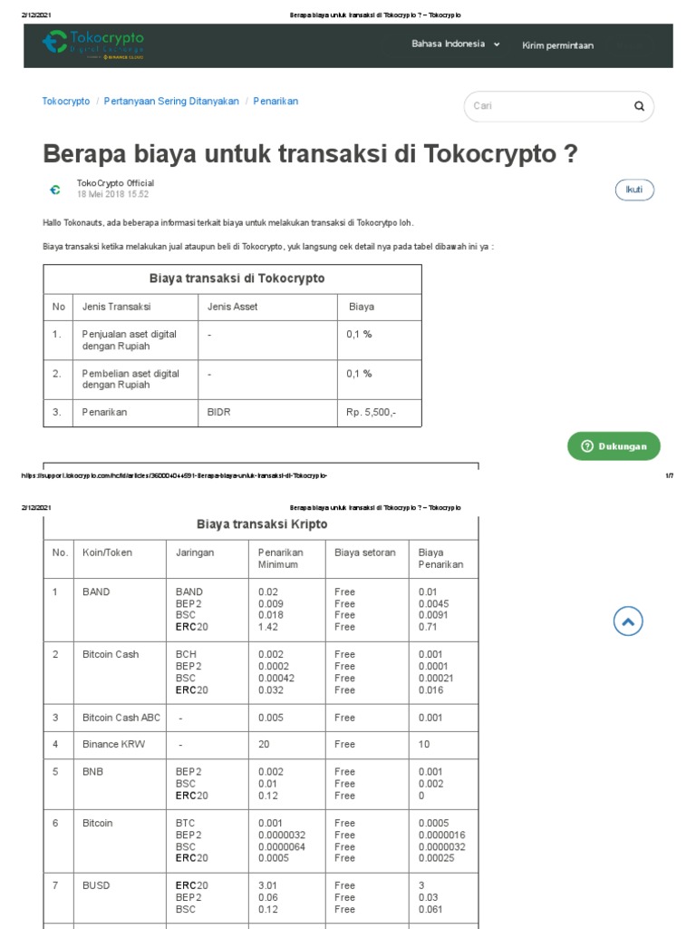 Berapa Biaya Untuk Transaksi Di Tokocrypto - Tokocrypto | PDF