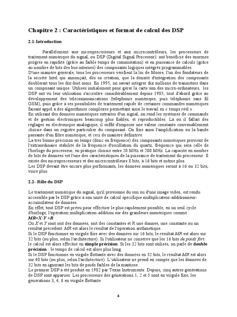 Calcul des DSP : Caractéristiques et Rôle | PDF | Processeur de signal ...