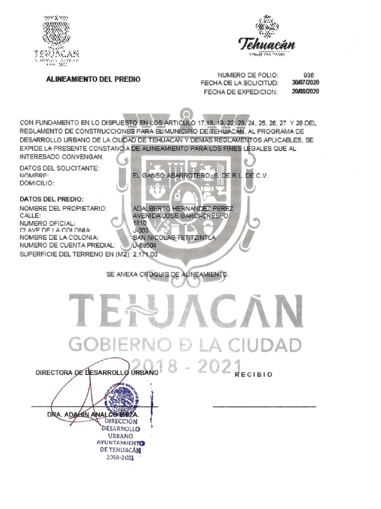 Alineamiento y Numero Oficial | PDF