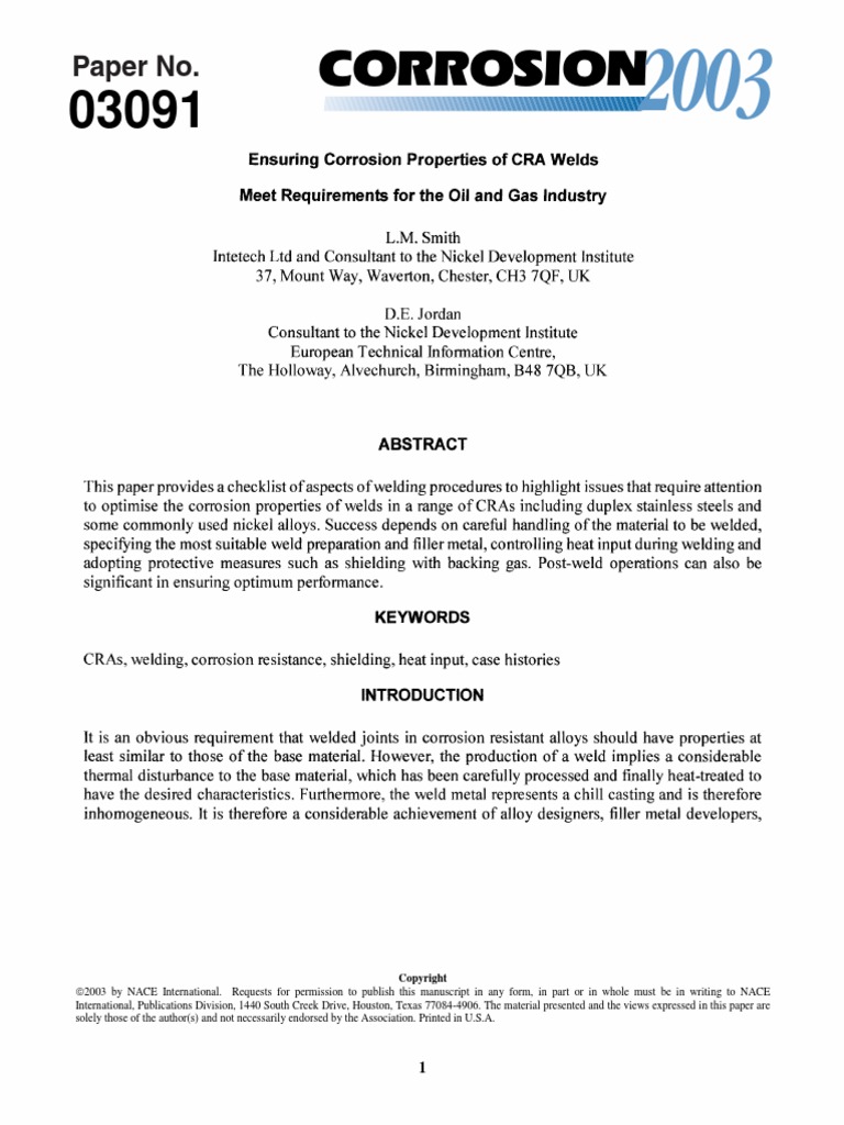 Corrosion Properties of CRA Welds | PDF | Stainless Steel | Welding