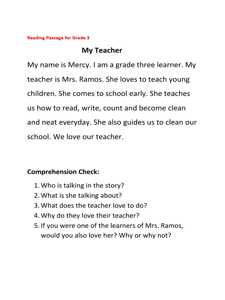 My Teacher: Comprehension Check | PDF | Teaching | Human Nature