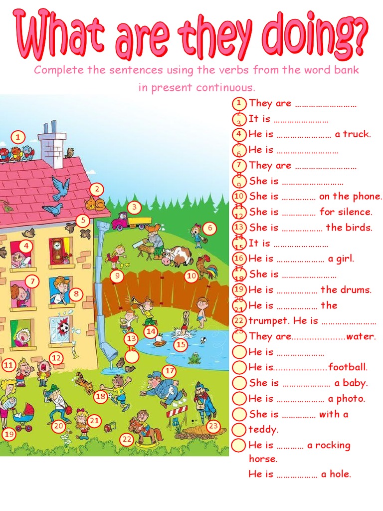 Present Continuous Sentence Practice | PDF | Human Communication | Grammar