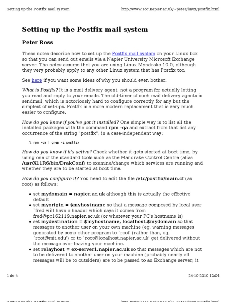 Setting Up The Postfix Mail System: Peter Ross | PDF | Microsoft ...