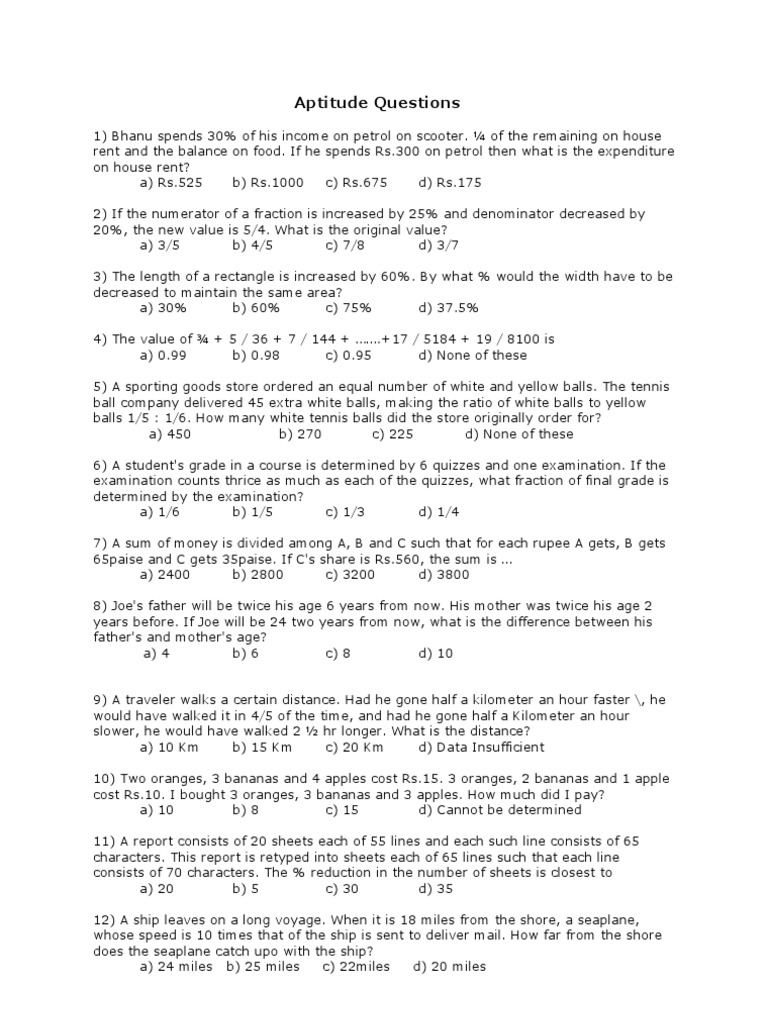 Aptitude Questions and Solutions | PDF | Teaching Methods & Materials