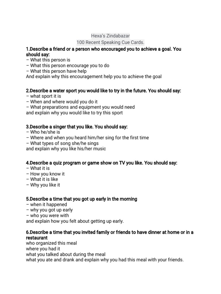 100 Speaking Cue Cards PDF