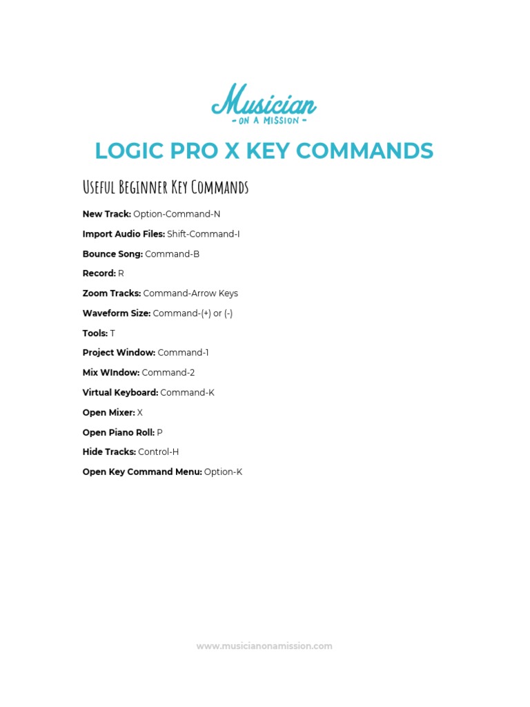Logic Pro X Key Commands PDF Equalization (Audio) Sound