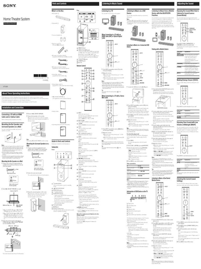 Home Theatre System Operating Instructions PDF Hdmi Loudspeaker