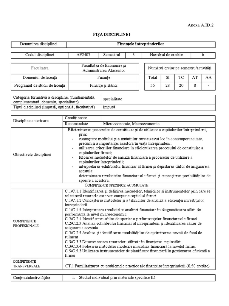 Fisa Id - Fi - An II FB | PDF