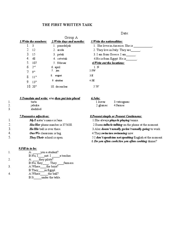 English Language Tasks for Beginners | PDF