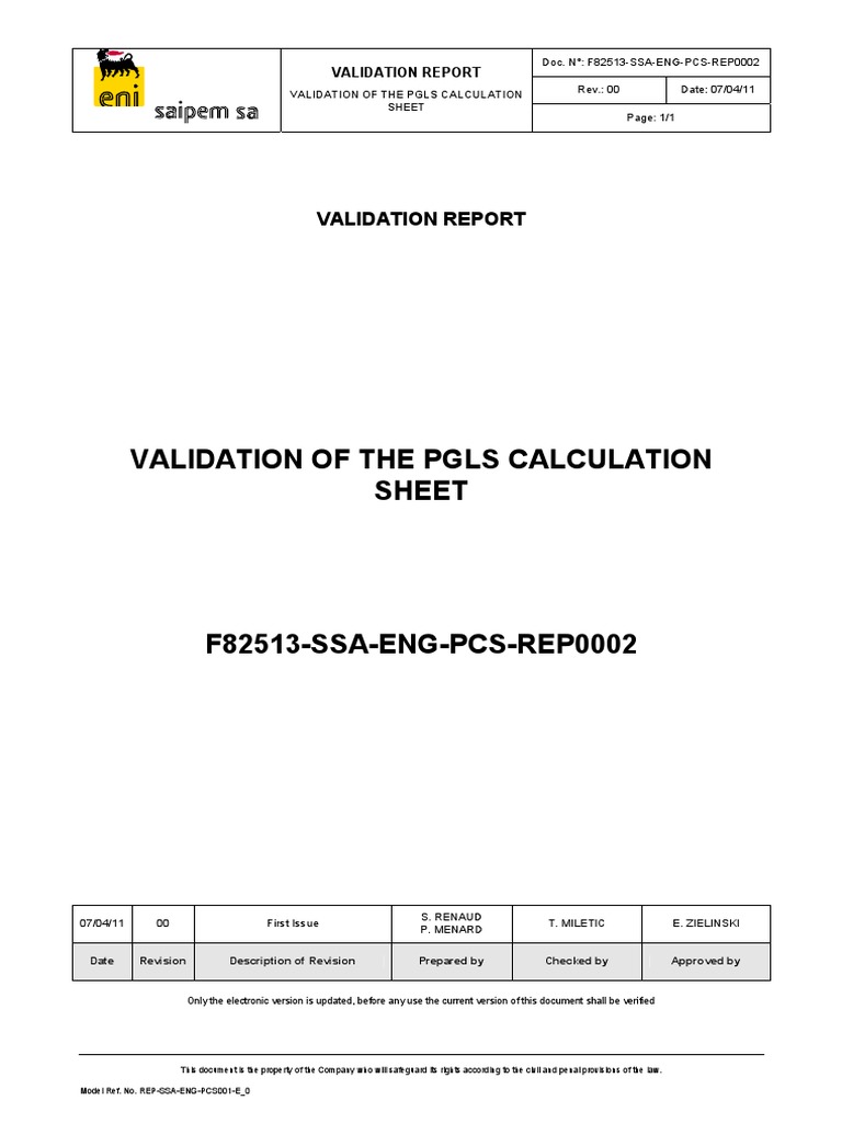 PGLS Calculation Sheet Validation Report | PDF | Pump | Fluid Dynamics