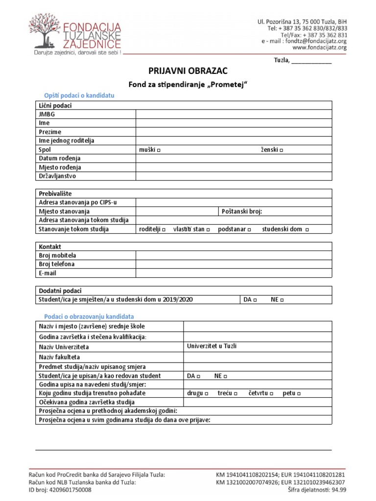 Prijavni Obrazac - Fond Prometej - 20.09.2019 | PDF
