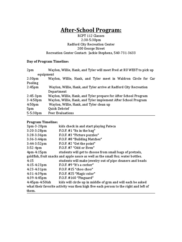After School Program Outline | PDF | Beverages