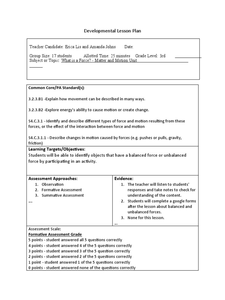 Developmental Lesson Plan: Common Core/PA Standard(s) | PDF