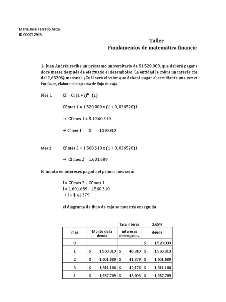 TALLER 1 - Matematica Financiera | PDF | Interés | Finanzas Matemáticas