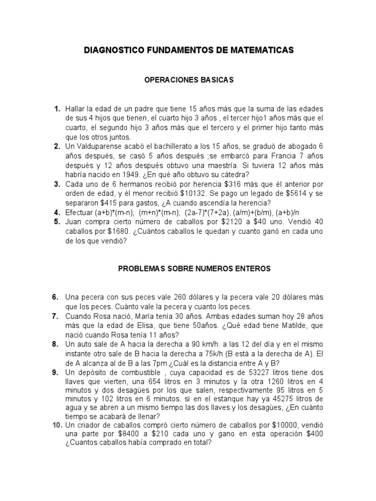 Problemas de Matemáticas y Operaciones Básicas | PDF | Violencia ...