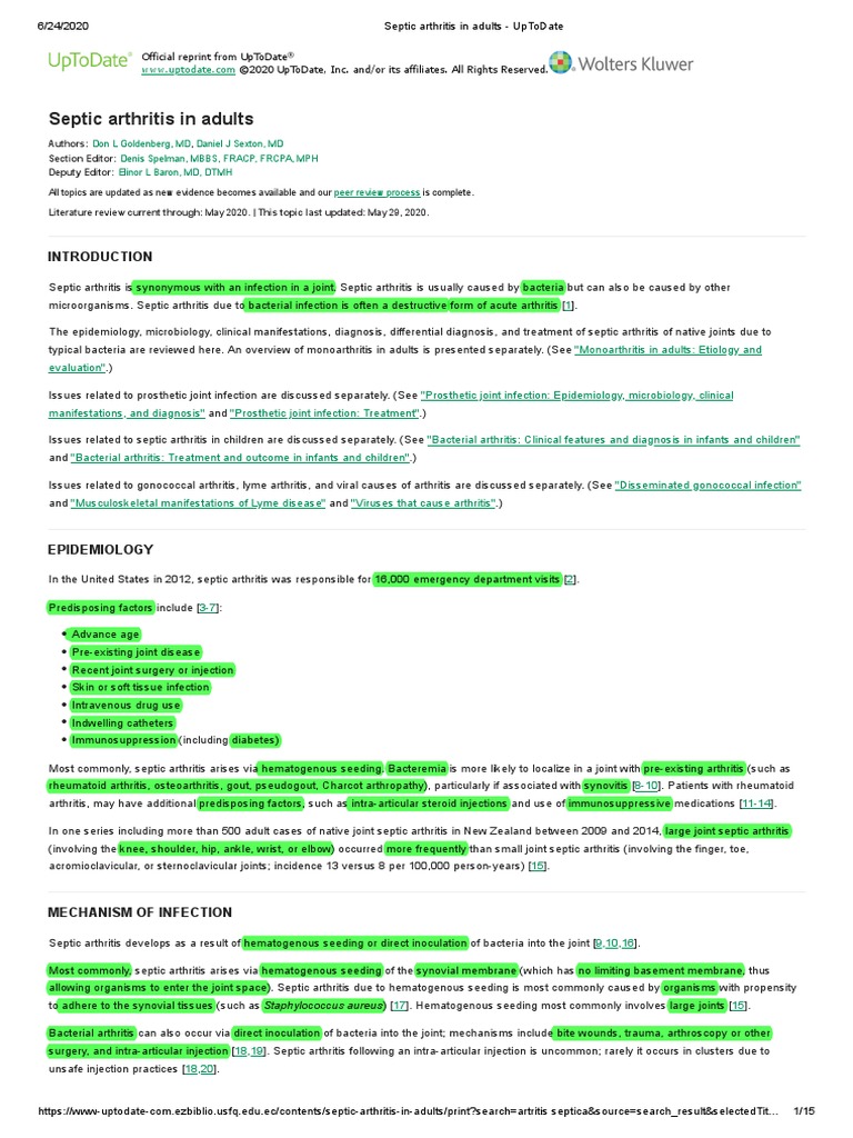 Septic Arthritis in Adults UpToDate PDF Sepsis Arthritis