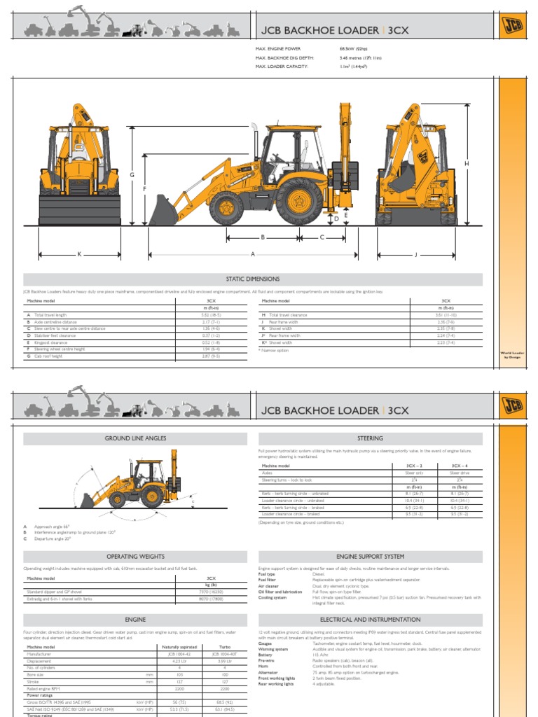 J CB Backhoe Loader 3CX Static Dimensions PDF Loader (Equipment