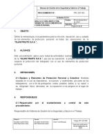 PRC-SST-003 Procedimiento para La Elección, Inspección, Reposición, Uso y Cuidado de Los EPP