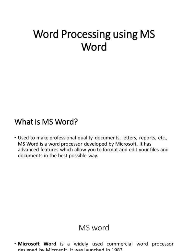Word Processing Using MS Word | PDF | Microsoft Word | Microsoft Office