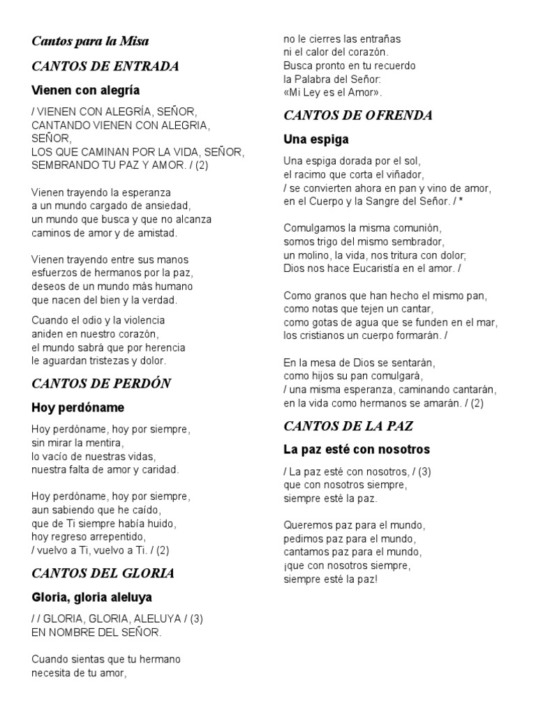 Cantos para La Misa | PDF | eucaristía | Misa (liturgia)