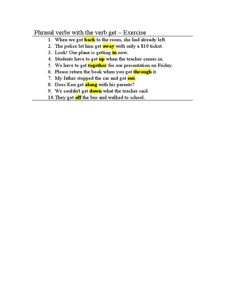 Phrasal Verbs with "Get" Exercise | PDF