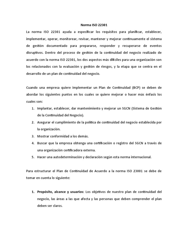 ISO 22301: Gestión de Continuidad Empresarial | PDF | Empresas ...