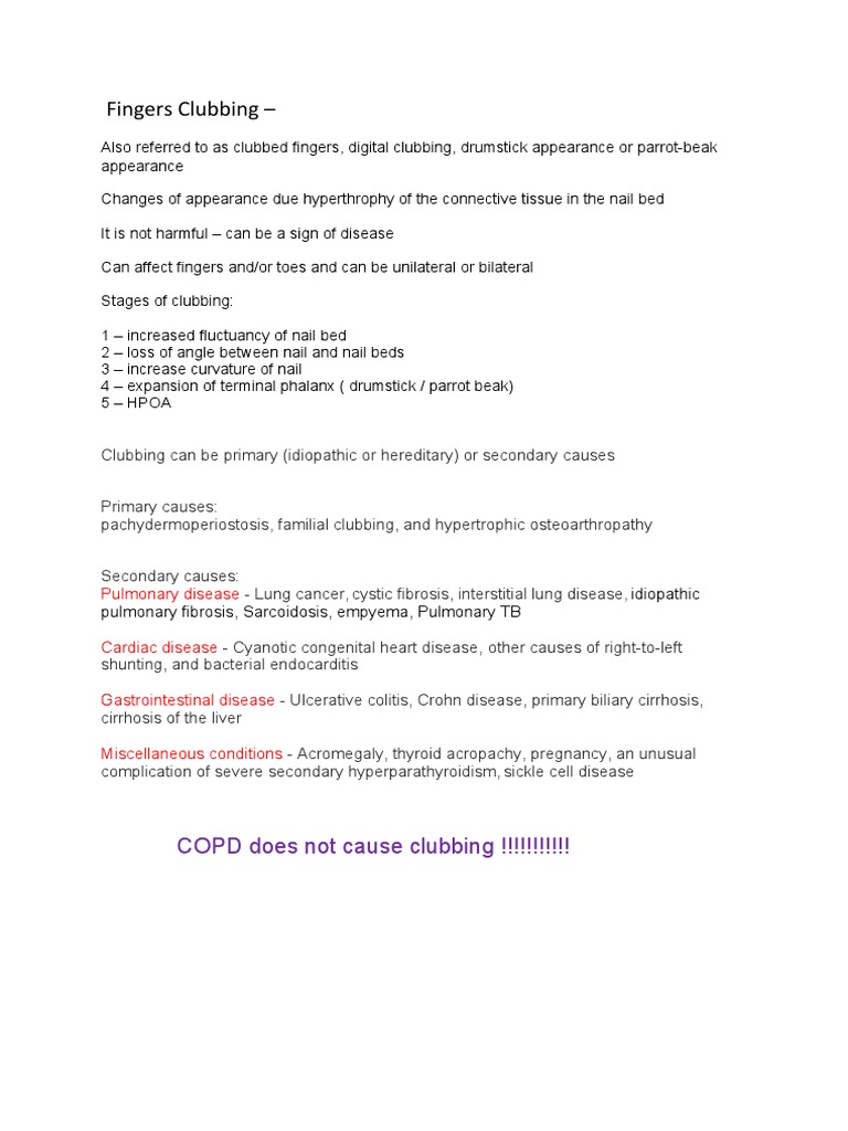 Fingers Clubbing COPD Does Not Cause Clubbing !!!!!!!!!!! PDF