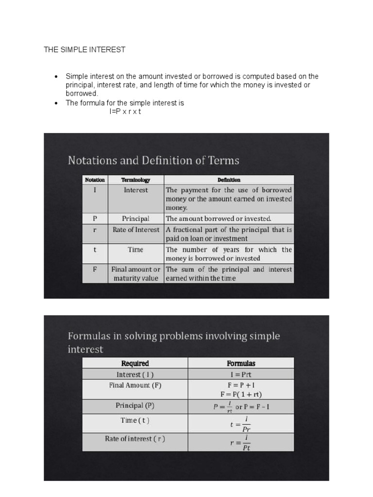 Calculating Simple Interest: Formulas, Examples, and Explanations | PDF
