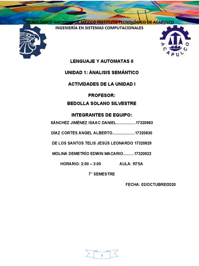Lenguaje y Automatas II - (Actividades de La UNIDAD I) | PDF ...