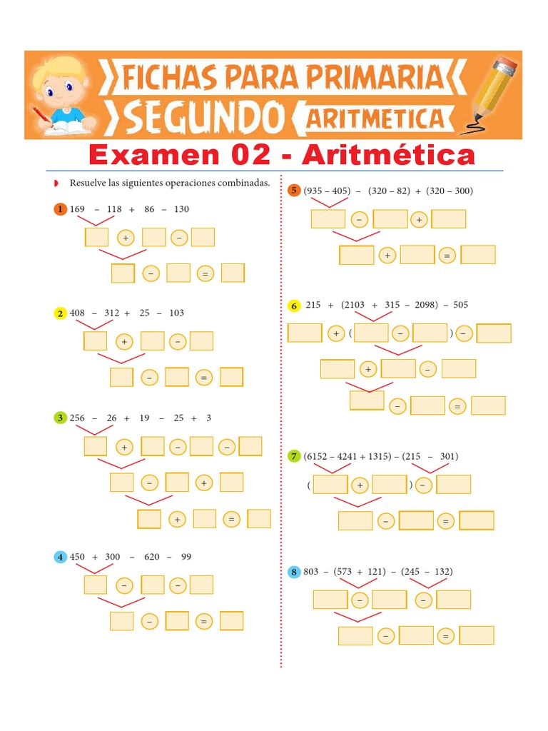 Examen 02 de Aritmética para Segundo de Primaria | PDF | Enseñanza de ...