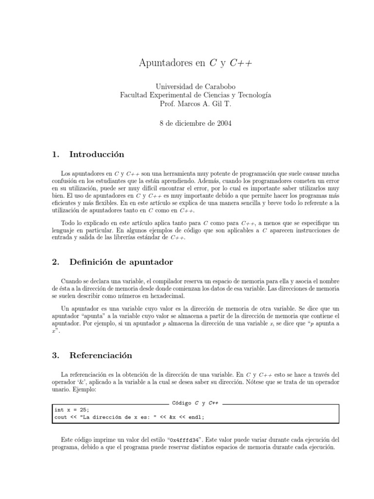Apuntadores en C++ | PDF