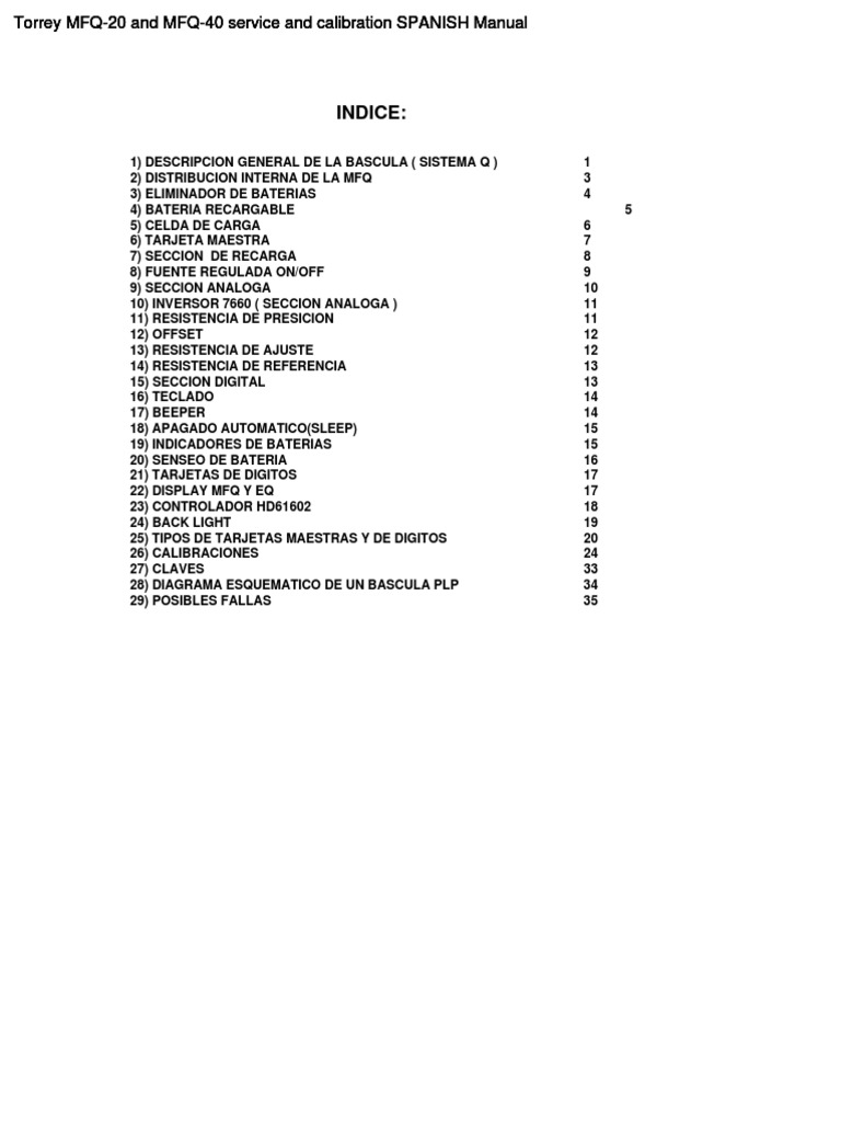 MFQ20 and MFQ40 Service and Calibration SPANISH TOC PDF Business