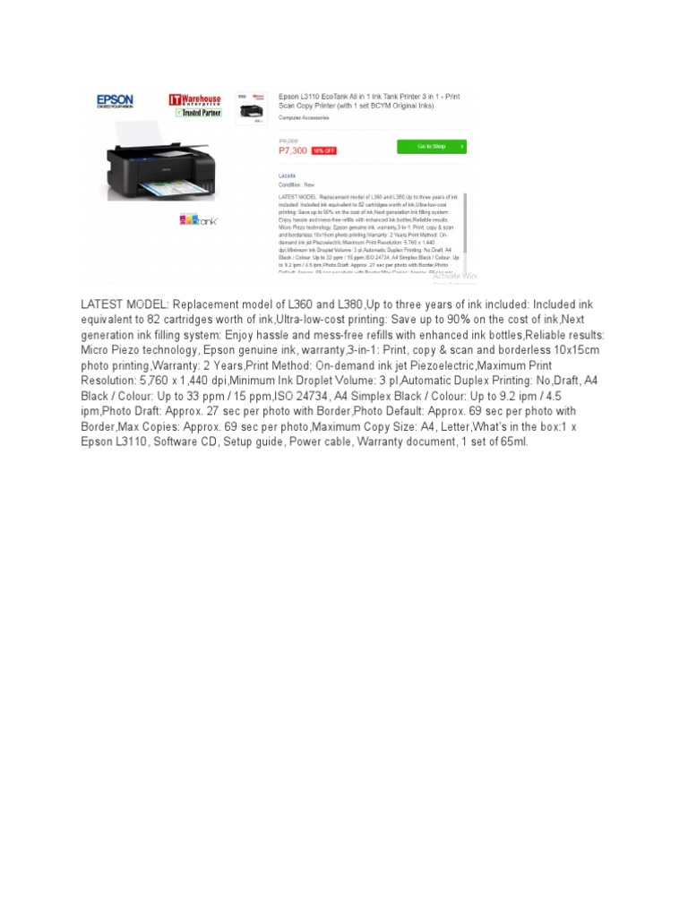 Specs Epson Printer | PDF | Home & Garden