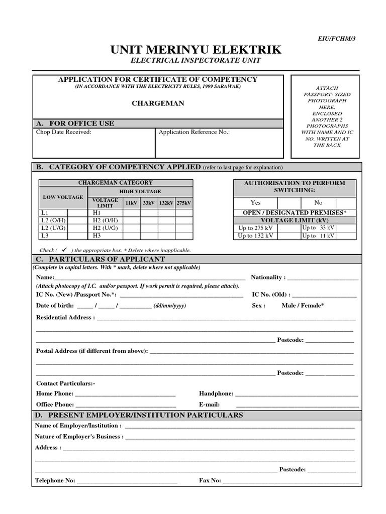 Unit Merinyu Elektrik: Application For Certificate of Competency ...