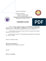 Certification For Availability of Funds