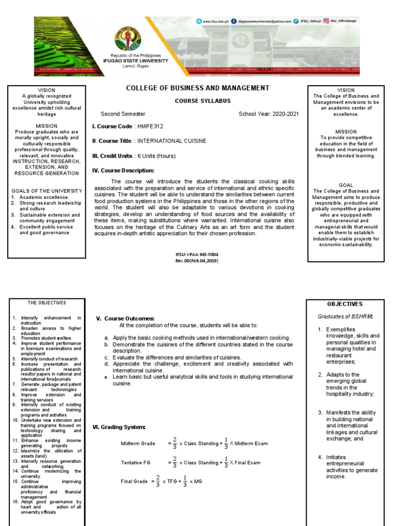 International Cuisine Syllabus PDF Italian Cuisine South America