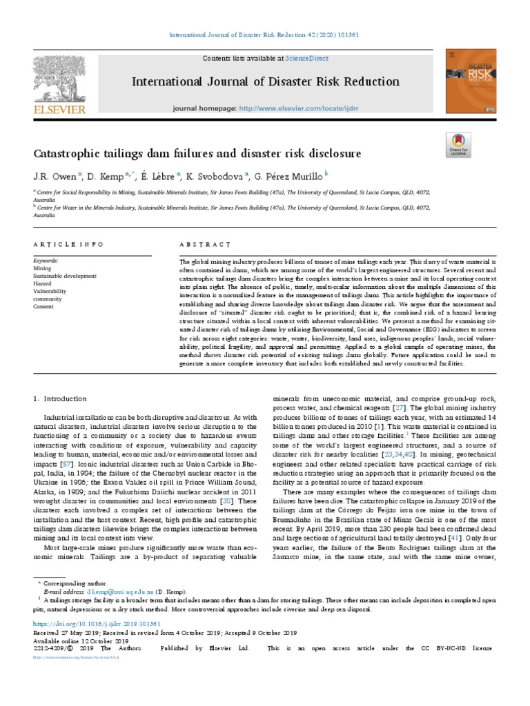 Catastrophic Tailings Dam Failures and Disaster Risk Disclosure | PDF ...