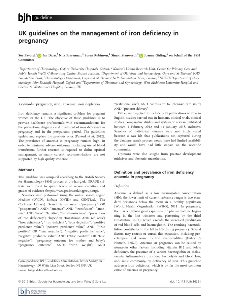 Guidelines on the Prevention, Diagnosis and Treatment of Iron