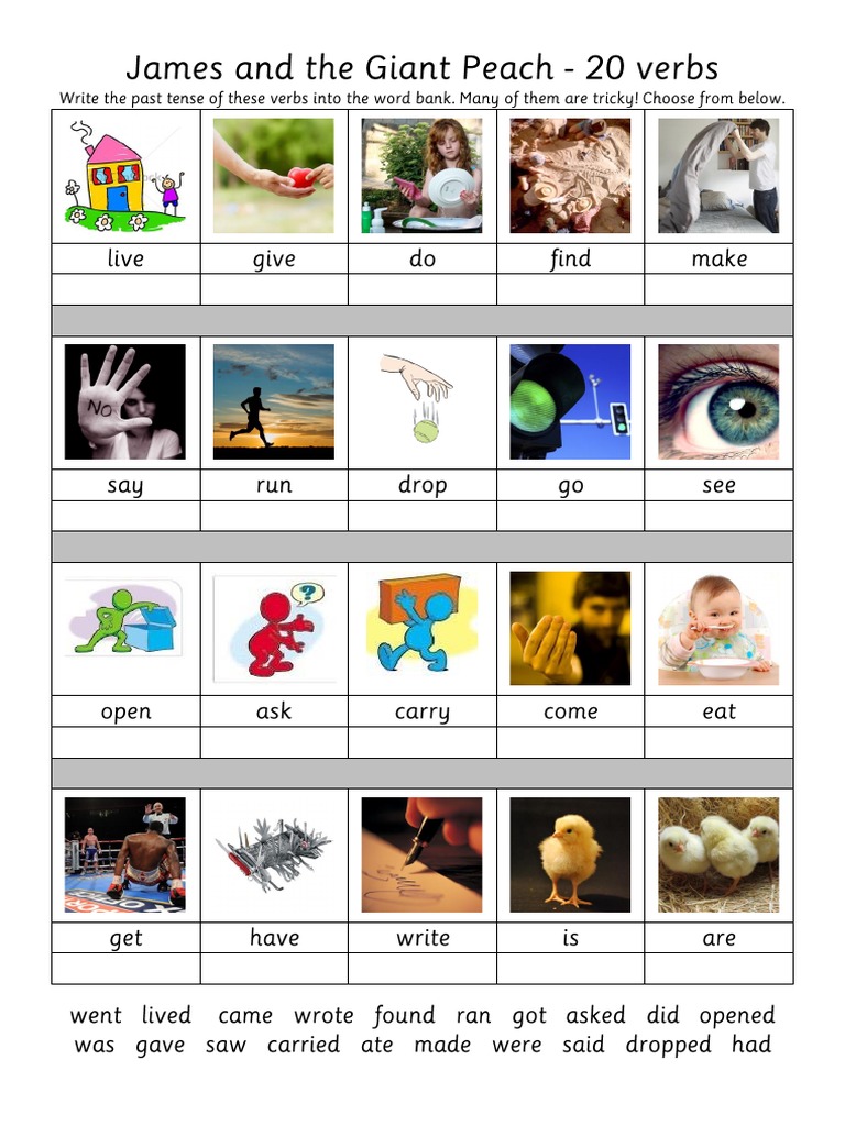 James and The Giant Peach 20 Verbs PDF