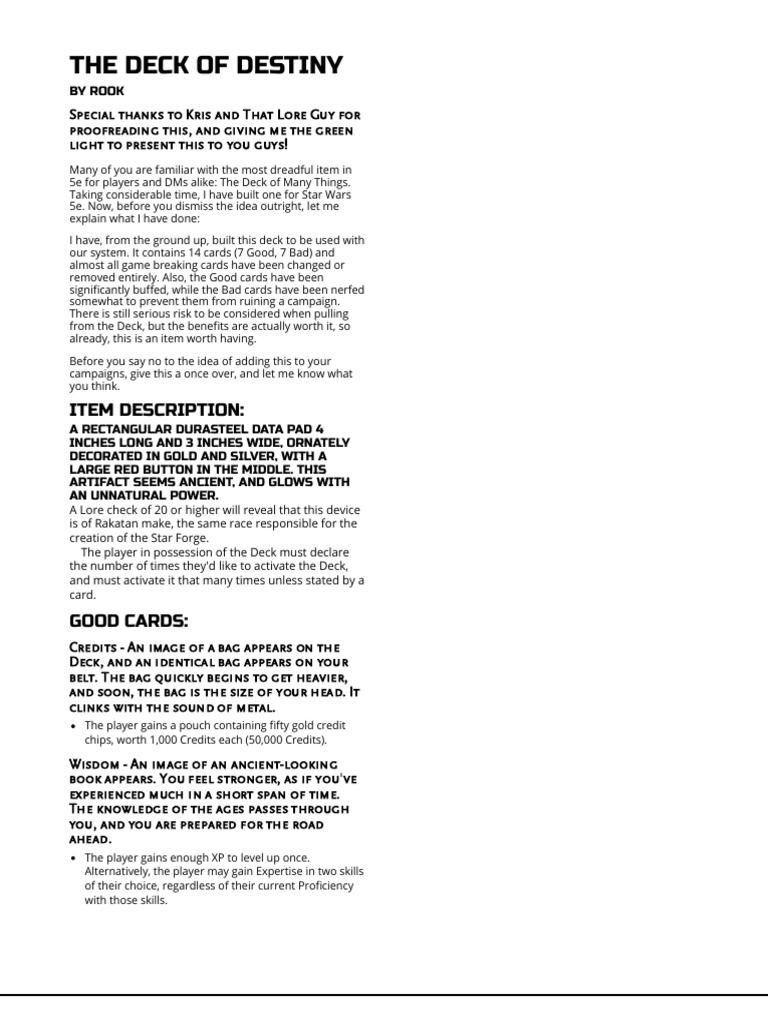Star Wars 5E: Deck of Destiny Guide | PDF | Nature