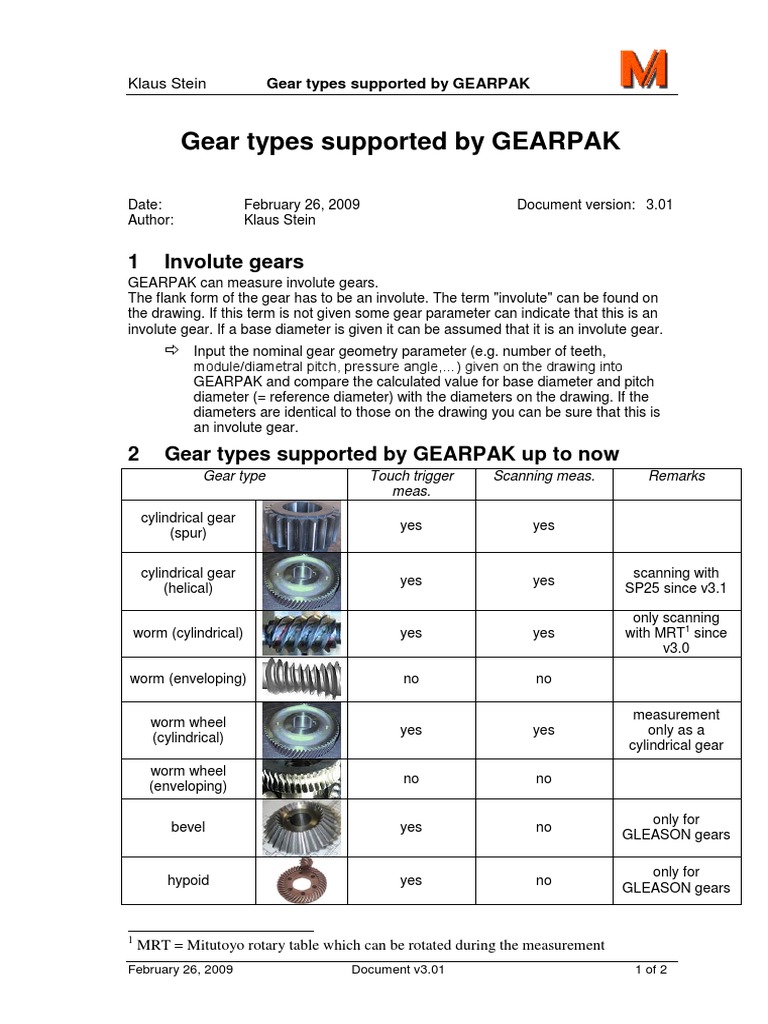 Gear Types Supported by GEARPAK: 1 Involute Gears | PDF | Gear | Tools
