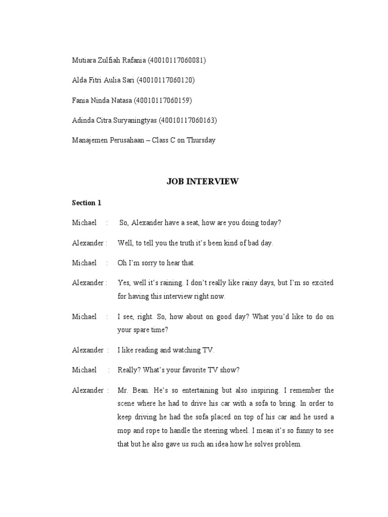 Job Interview Dialogue with Alexander | PDF