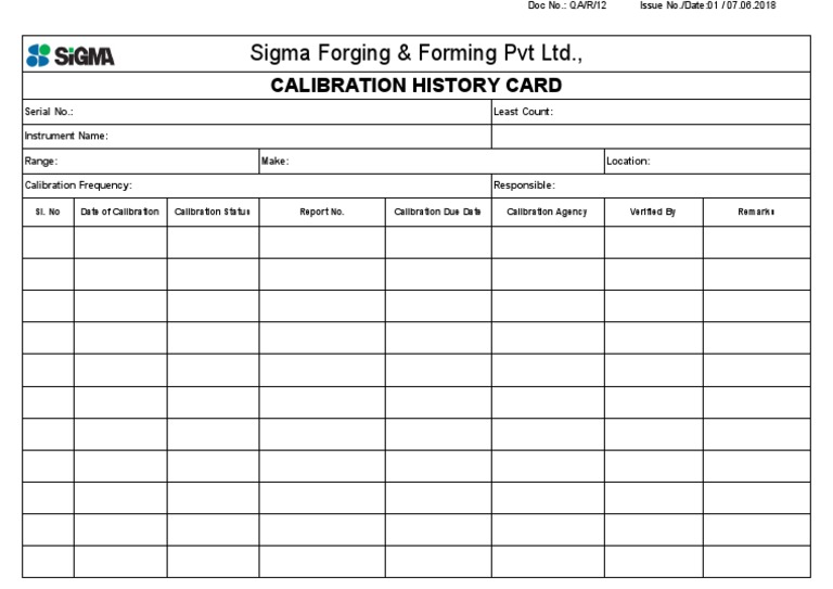 Calibration History Card Template | PDF