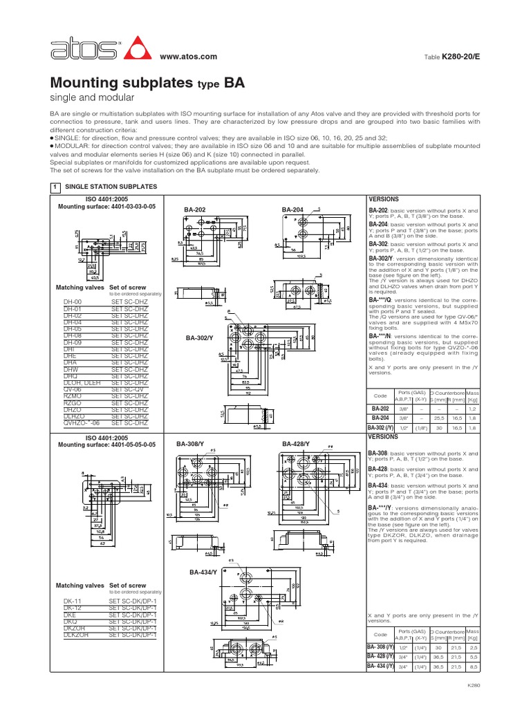 Mounting Subplates BA: Single and Modular | PDF | Valve | Screw