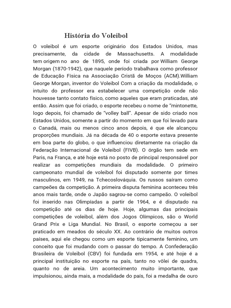 História Do Voleibol e Regras | PDF | Voleibol | Esportes